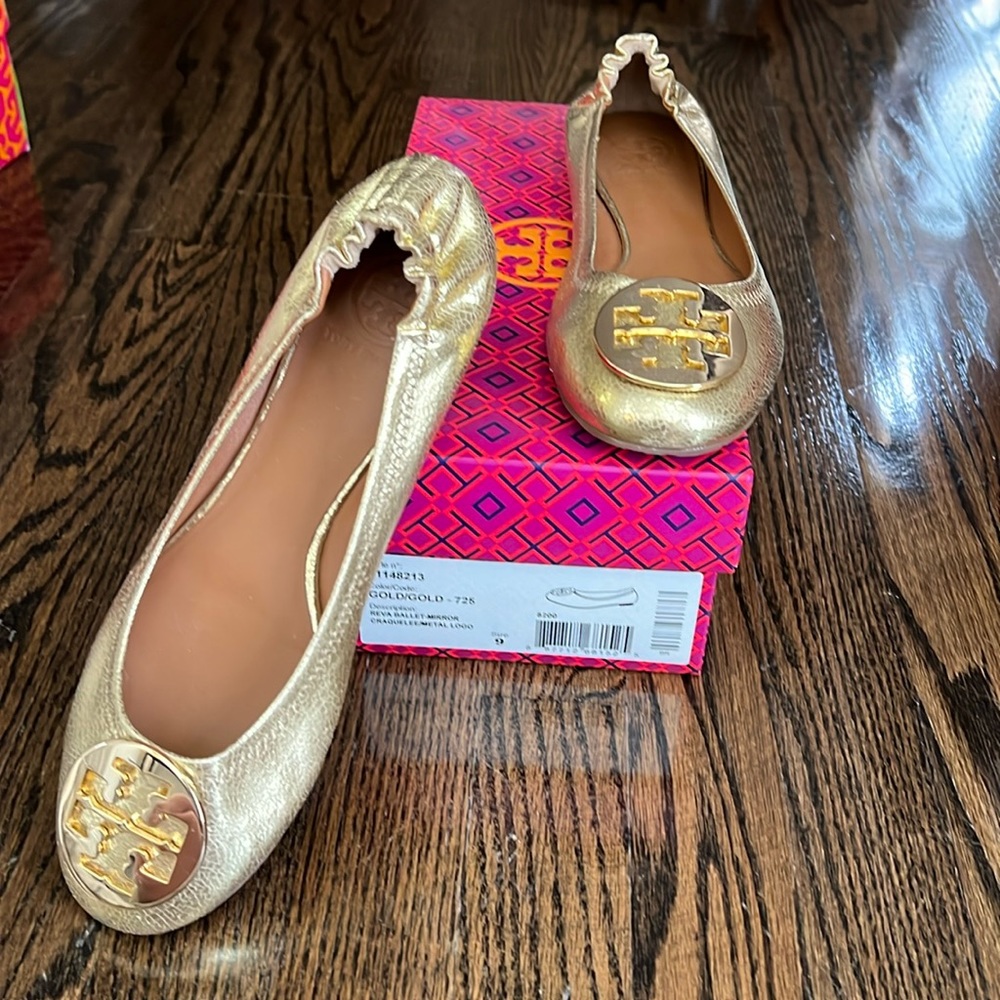 Tory Burch Reva Ballet Gold Size 9